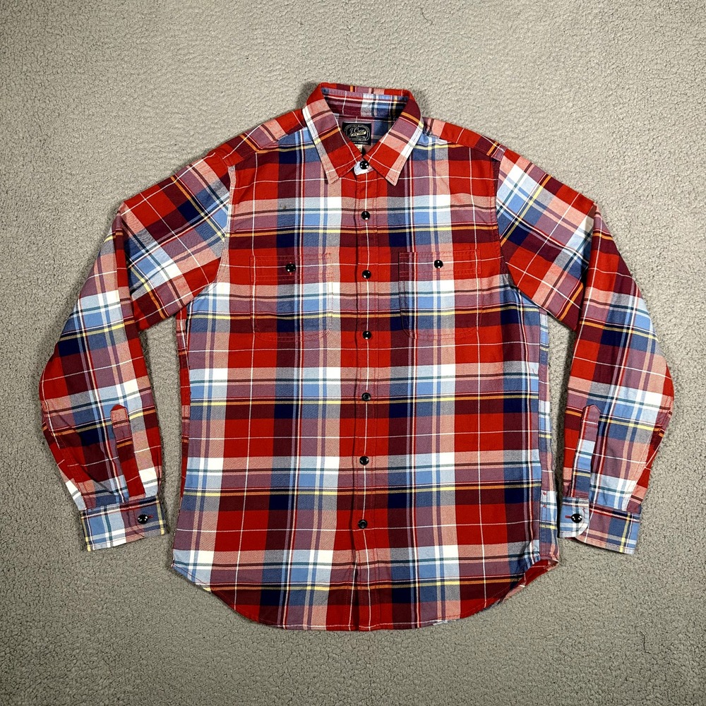 J Crew Shirt Mens Medium Red Plaid Blanket Button Up Casual Preppy Workwear Logo